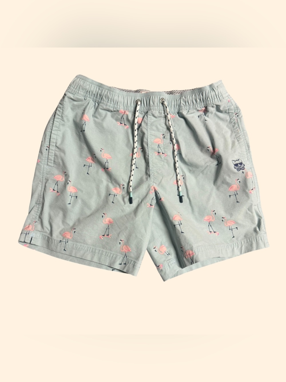 Party Pants Mens Swim Trunks M Flamingo Print Gray Pink Board Shorts